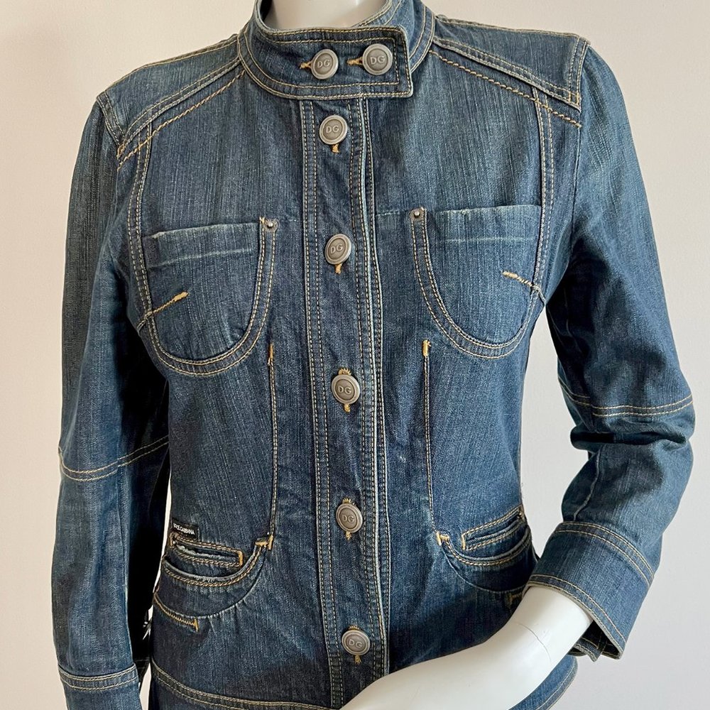 Dolce&Gabbana D&G Dark Blue Denim Jacket-Embellished Buttons High Quality-Sz 40